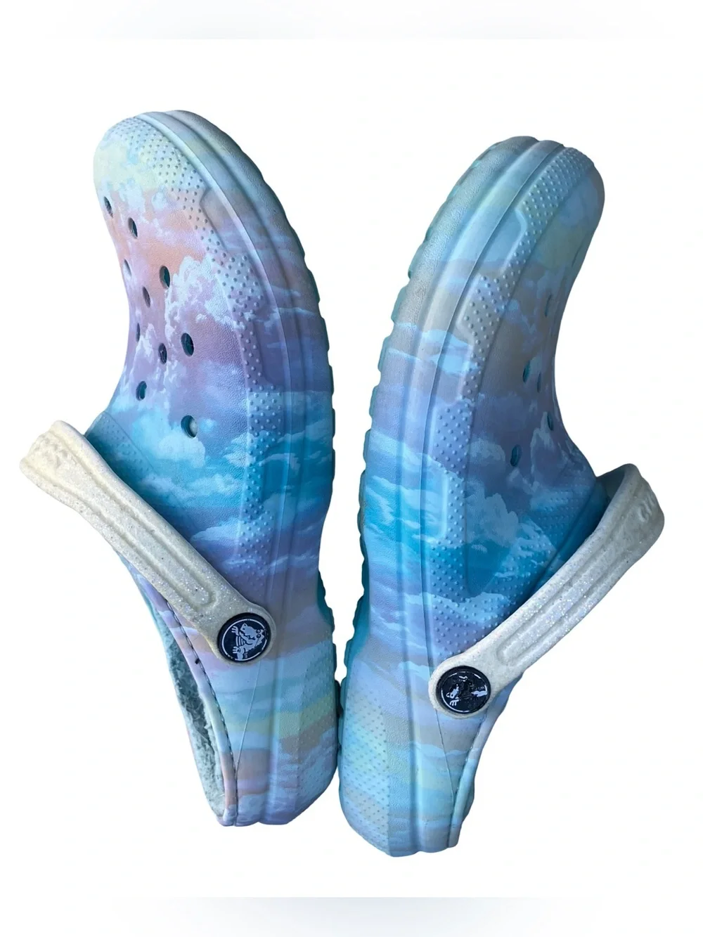 Crocs Lined Clogs Kids Girls Purple Blue Clouds Size J5